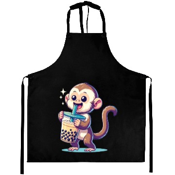Discover Kawaii Bubble Tea Boba Cappuccino Monkey Aprons