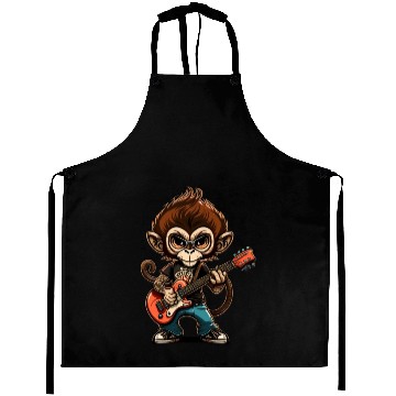 Discover Monkey Chimpanzee Playing Acousitc Rock Guitar Aprons