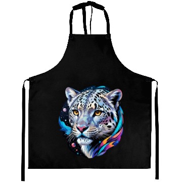 Discover Cosmic Snow Leopard - Ethereal Animal Portrait Aprons