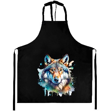 Discover Watercolor Wolf Portrait Aprons