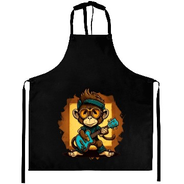 Discover Monkey Chimpanzee Playing Acousitc Rock Guitar Aprons