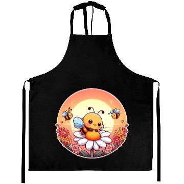Discover cute kawaii bee on flower Aprons