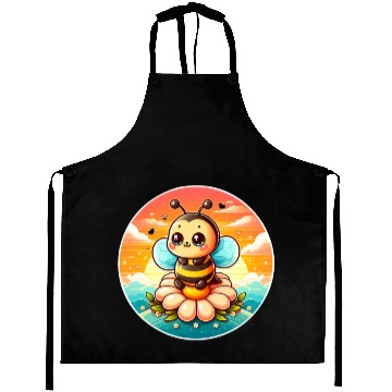 Discover cute kawaii bee on flower Aprons