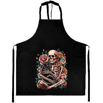 Discover Skeleton Black Cat Floral Old School Vintage Aprons