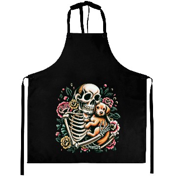 Discover Skeleton Cute Puppy Dog Floral Old School Vintage Aprons