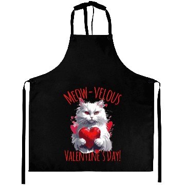 Discover Meow-velous Valentines Day White Cat Aprons