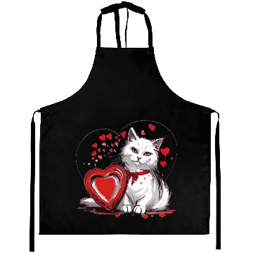 Discover Valentines Day White Cat With Red Heart Box Aprons