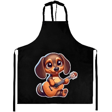 Discover Cute Dachshund playing Guitar Aprons