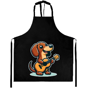Discover Cute Dachshund playing Guitar Aprons