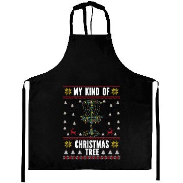 Discover Disc Golf christmas tree ugly sweater Aprons