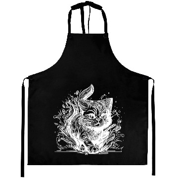 Discover Cute Little House Cat In Tattoo Style Aprons