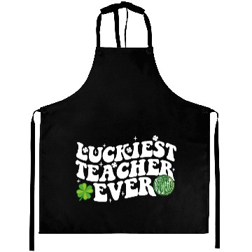 Discover Luckiest Teacher Ever Disco Ball Shamrock Groovy Aprons