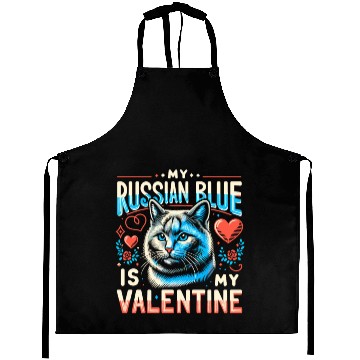 Discover Russian Blue Cat Love Cute Valentine's for Cat lov Aprons