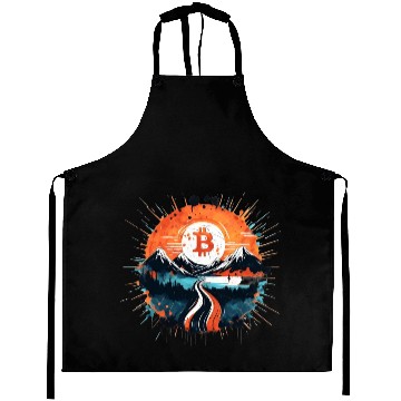 Discover Bitcoin Japonese Ink Sunset Serenity Aprons