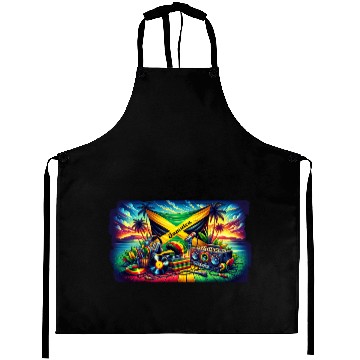 Discover Jamaica Caribbean Reggae Music Design Aprons