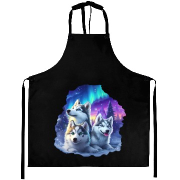 Discover Husky family at night Aprons