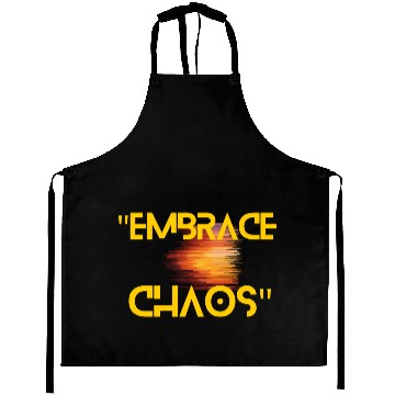 Discover Black Yellow Simple Typography Embrace Chaos Aprons