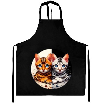 Discover Bengal Kittens Black White Background Aprons