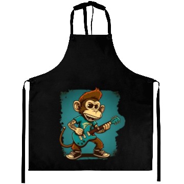 Discover Monkey Chimpanzee Playing Acousitc Rock Guitar Aprons