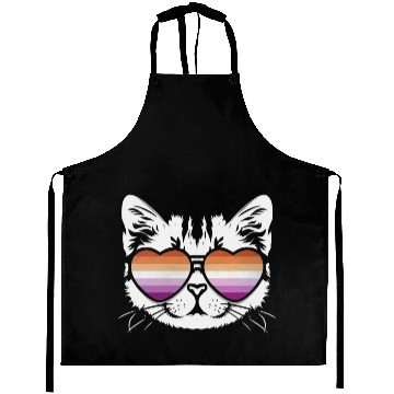 Discover Funny Lesbian Cat with Lesbian Flag Glasses Aprons