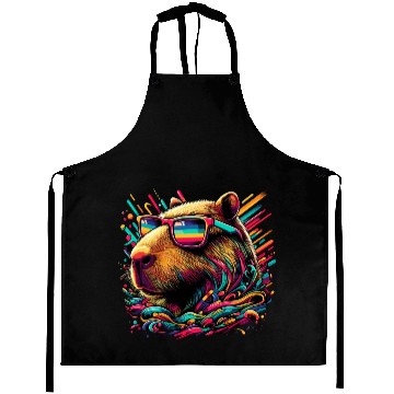 Discover Neon Capybara With Sunglasses Aprons