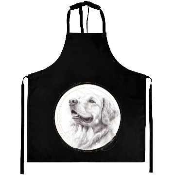 Discover Golden retriever portrait pencil sketch Aprons