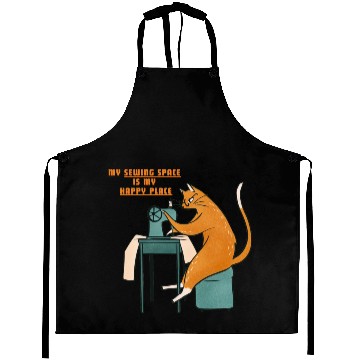 Discover Retro Ginger Cat Using Sewing Machine - Vintage Aprons