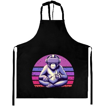 Discover Virtual Zen: Retro Aesthetic Gamer Gorilla Aprons