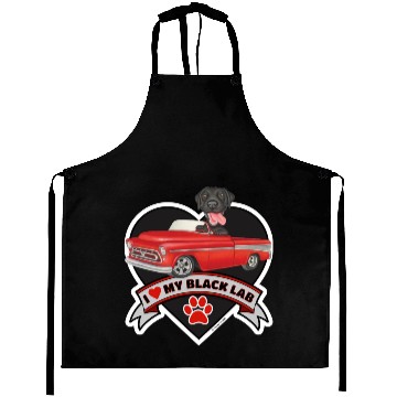 Discover Cute black lab in classic truck inside a heart Aprons