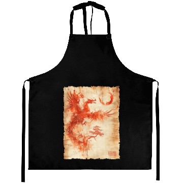 Discover Fantasy Papyrus Scroll Japanese Art Silhouette Aprons