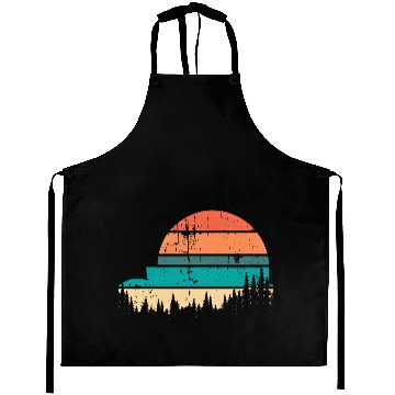 Discover Retro Evergreen Sunset Stepped Circle Design Aprons