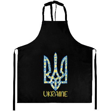 Discover Ukraine trident in Ukrainian flag colors Aprons