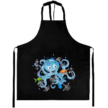 Discover Bodybuilder octopus with dumbbells training Aprons