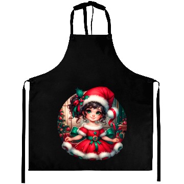 Discover Santa Claus Girl Illustration Funny Christmas Aprons