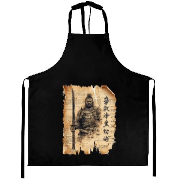 Discover Vintage Papyrus Scroll Japanese Silhouette Samurai Aprons