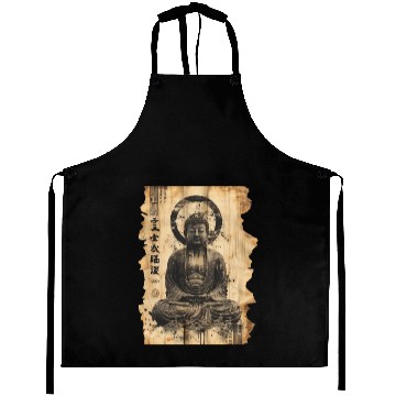 Discover Vintage Papyrus Scroll Japanese Silhouette Buddha Aprons