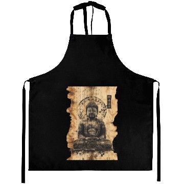 Discover Vintage Papyrus Scroll Japanese Silhouette Buddha Aprons