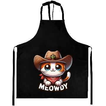 Discover Cute Meowdy Cat Cowboy Pun Aprons
