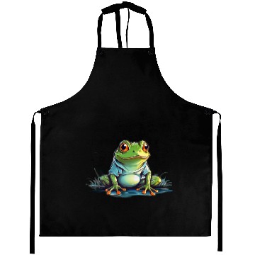 Discover Whimsical frog cartoon fantasyinspired style Aprons