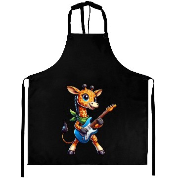 Discover A cool giraffe playing guitar musician Aprons