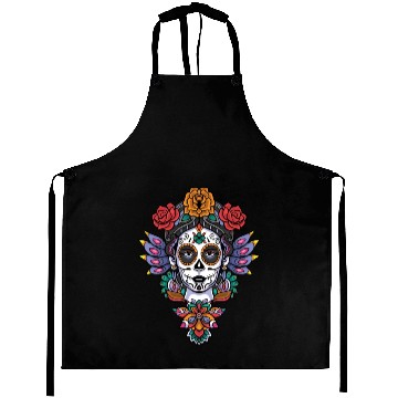 Discover Colorful Calavera Girl Head Mandala Aprons