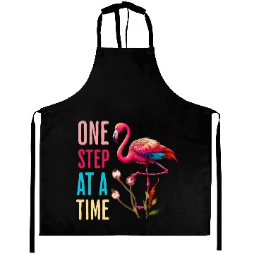 Discover One Step At A Time Flamingo Design Aprons