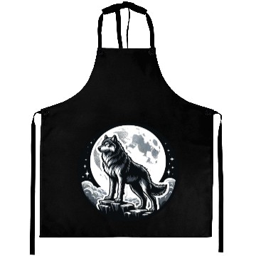 Discover Majestic Moonlit Wolf Illustration Aprons