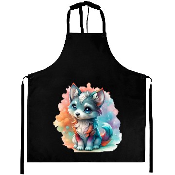 Discover Cute Chibi Grey Wolf For Wolf Lovers Aprons
