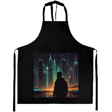 Discover Neon Horizon: A Futuristic Cityscape Aprons