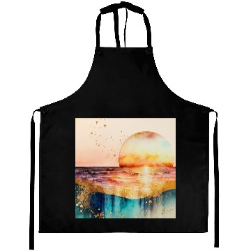 Discover Sunset Beach Watercolor Painting Aprons