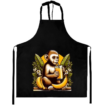 Discover Monkey Sipping Banana Juice Aprons