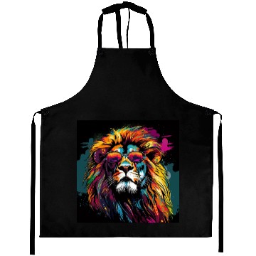 Discover Rainbow Pop Art Lion in Sunglasses Aprons