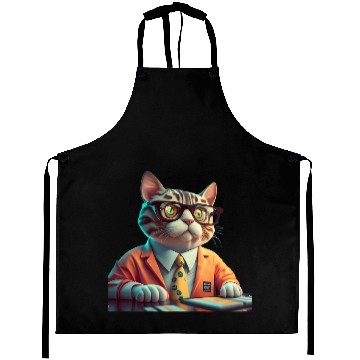 Discover 3D Business Cat Analyzes Charts - Design Aprons
