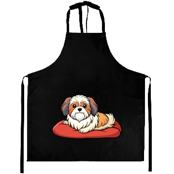 Discover Contented Shih Tzu Lounging on Plush Pillow Aprons